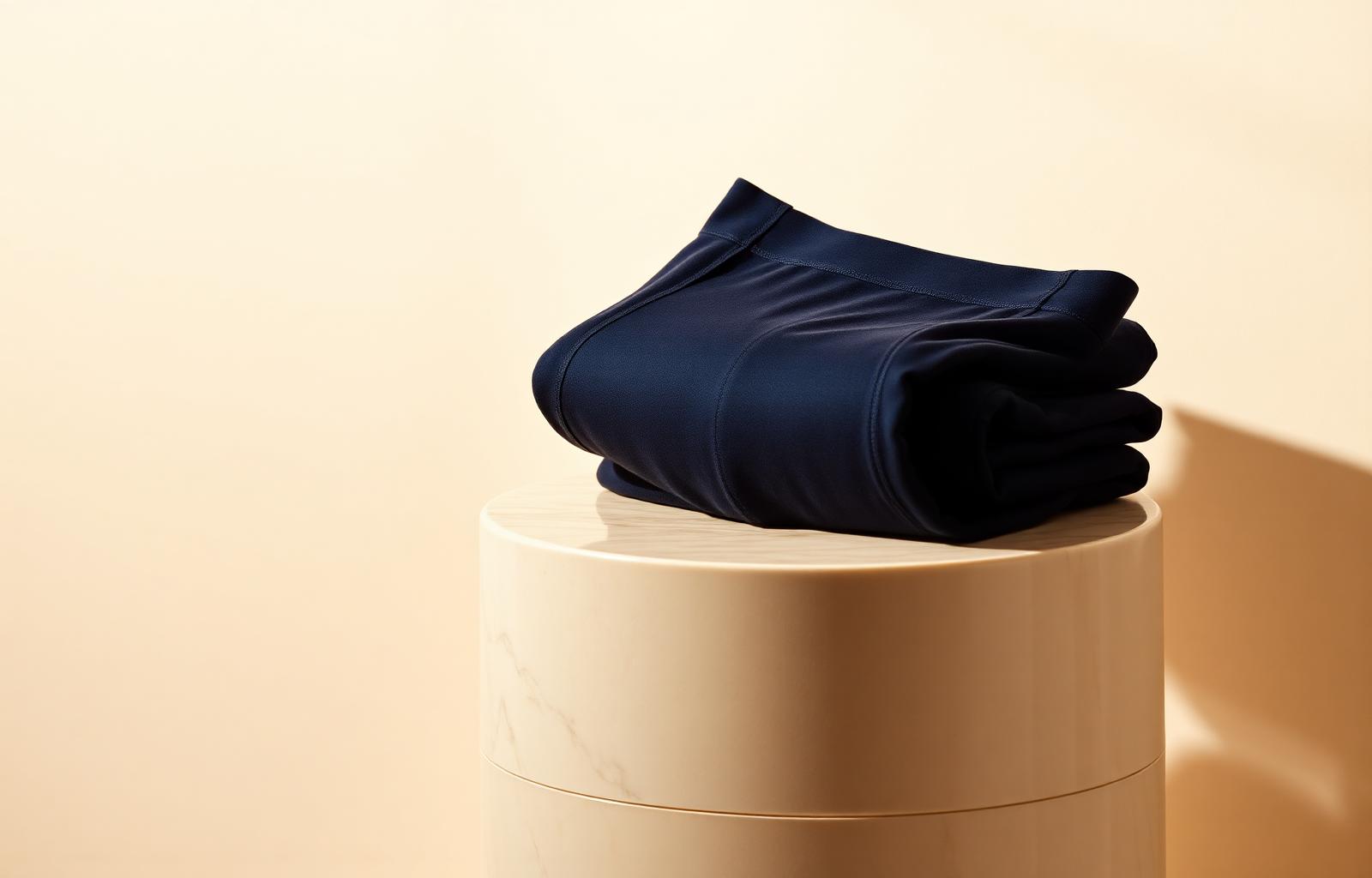 Le Boxer Classique en Marine Profond, présenté sur un socle de marbre